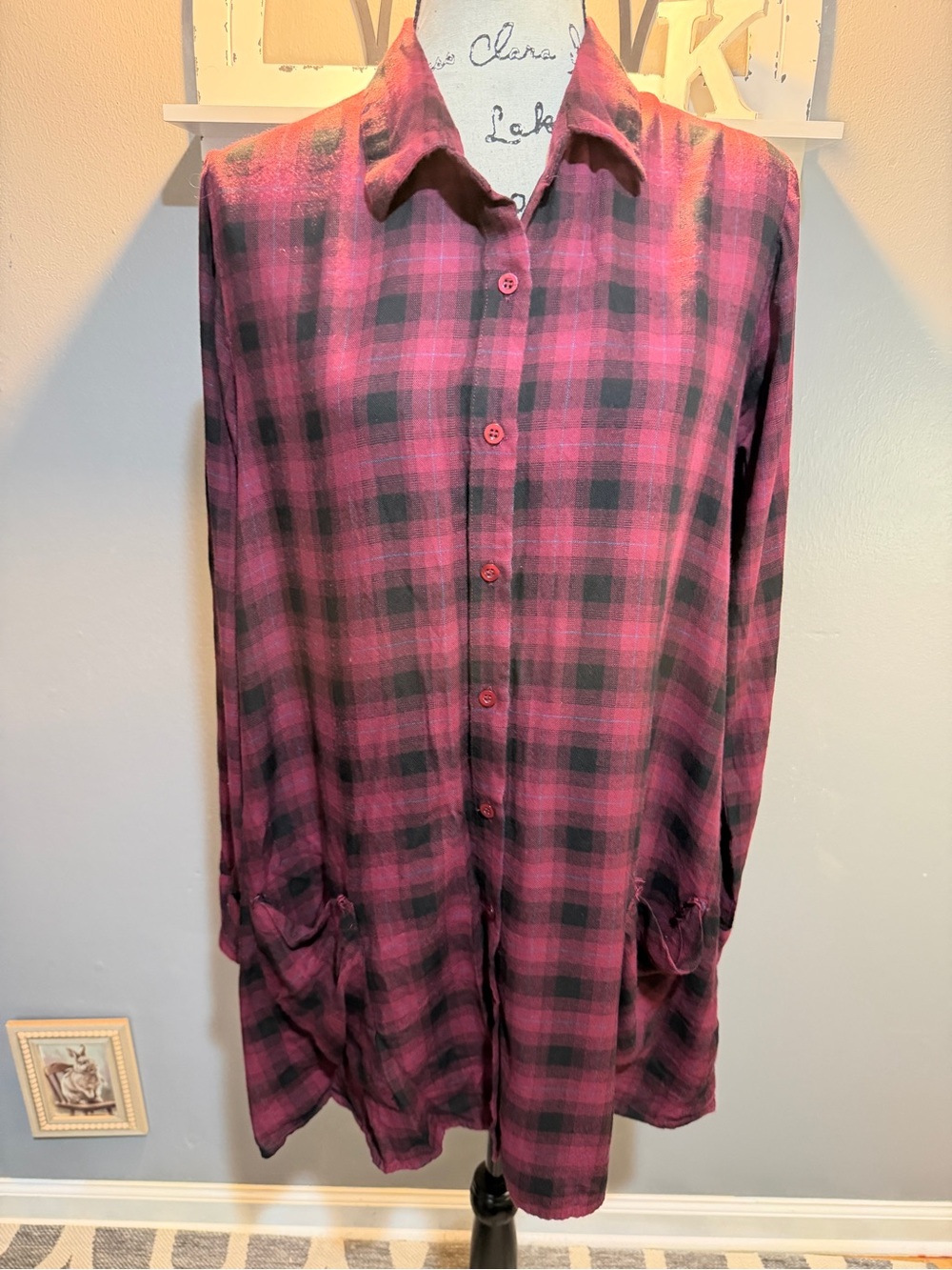 LULUS RED/BLACK PLAID DRESS SZ M